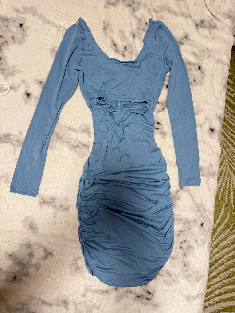 Fashion Nova Dusty Blue Long Sleeve Ruched Bodycon Dress